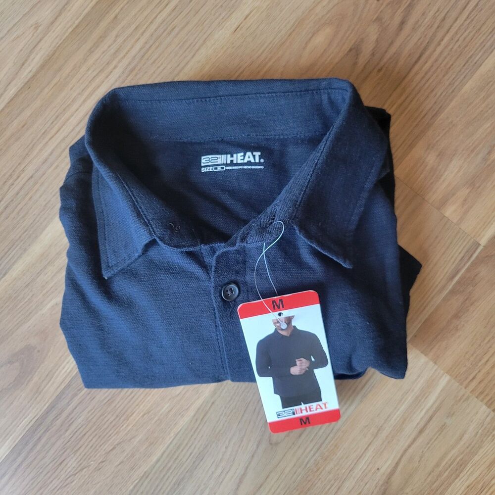 NWT 32 Degrees Heat Men's Long Sleeve Button-Up Shirt, Navy Blue, Size M
